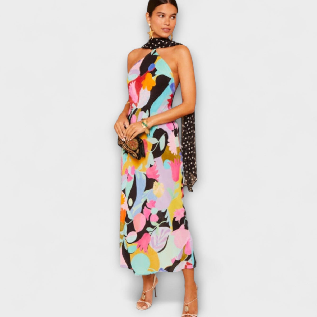Naomi - Robe Midi Colorée à Motif Foulard