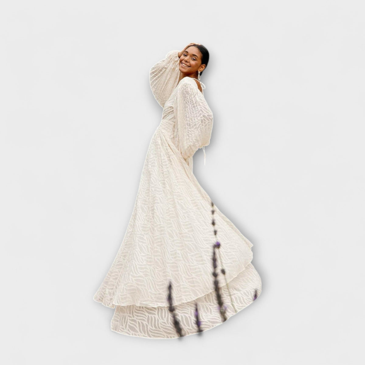 Elsa - Robe Longue Crème Brodée