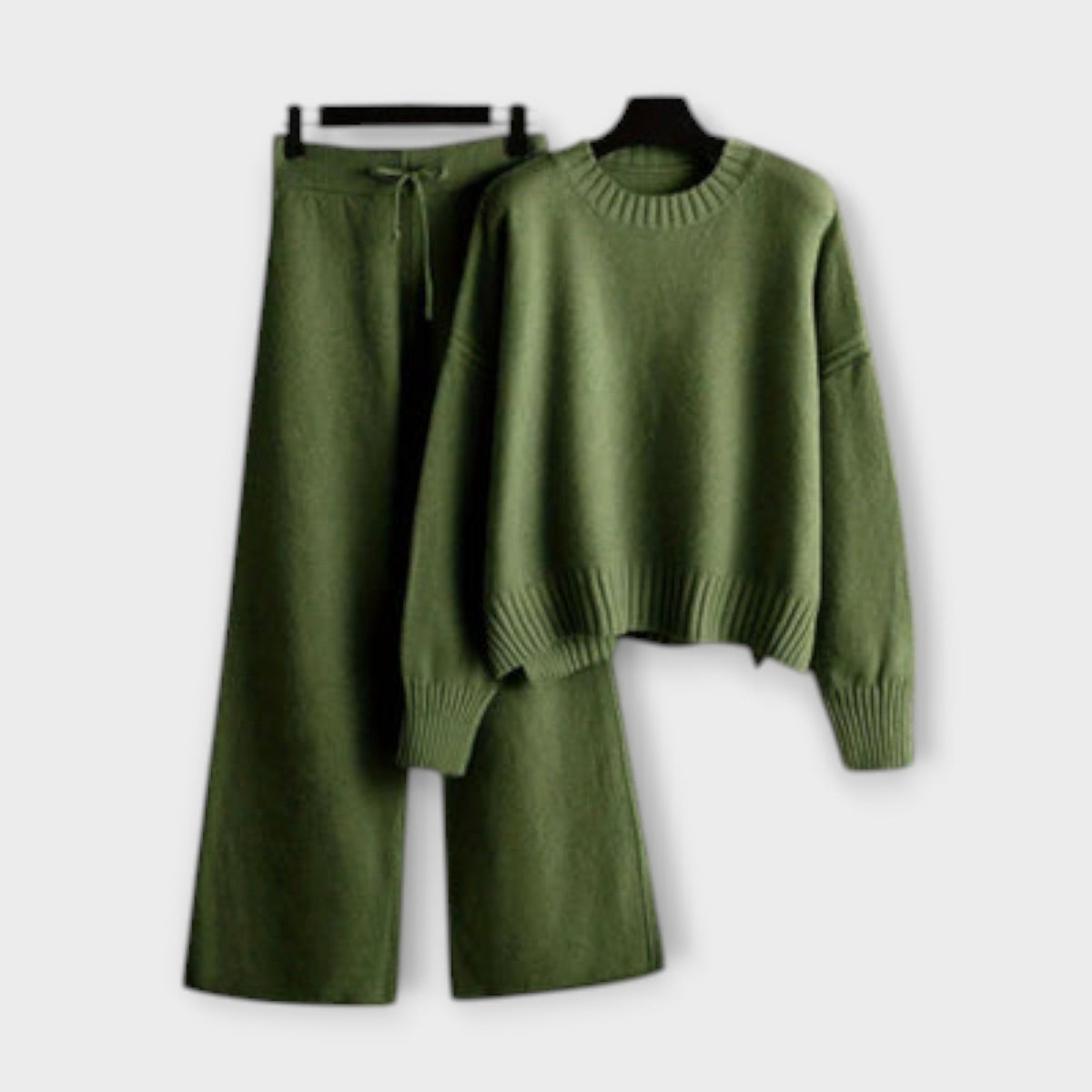 Stella - Ensemble Tricoté Noir Décontracté avec Pantalon Large