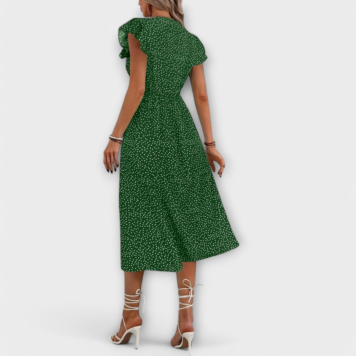 Robe Midi Chic Rouge à Pois et Boutons