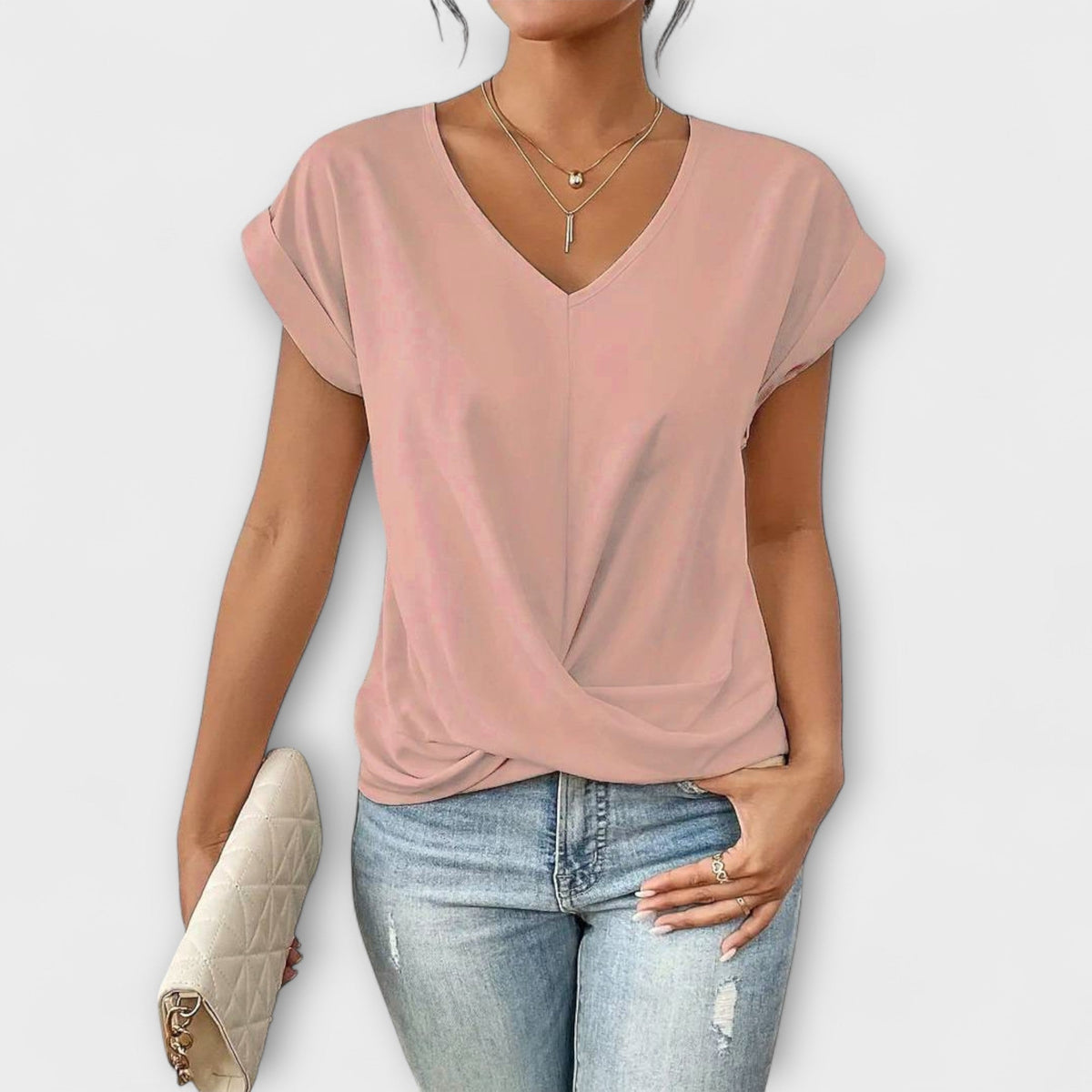 Eloise - Top Rose Poudré à Col V