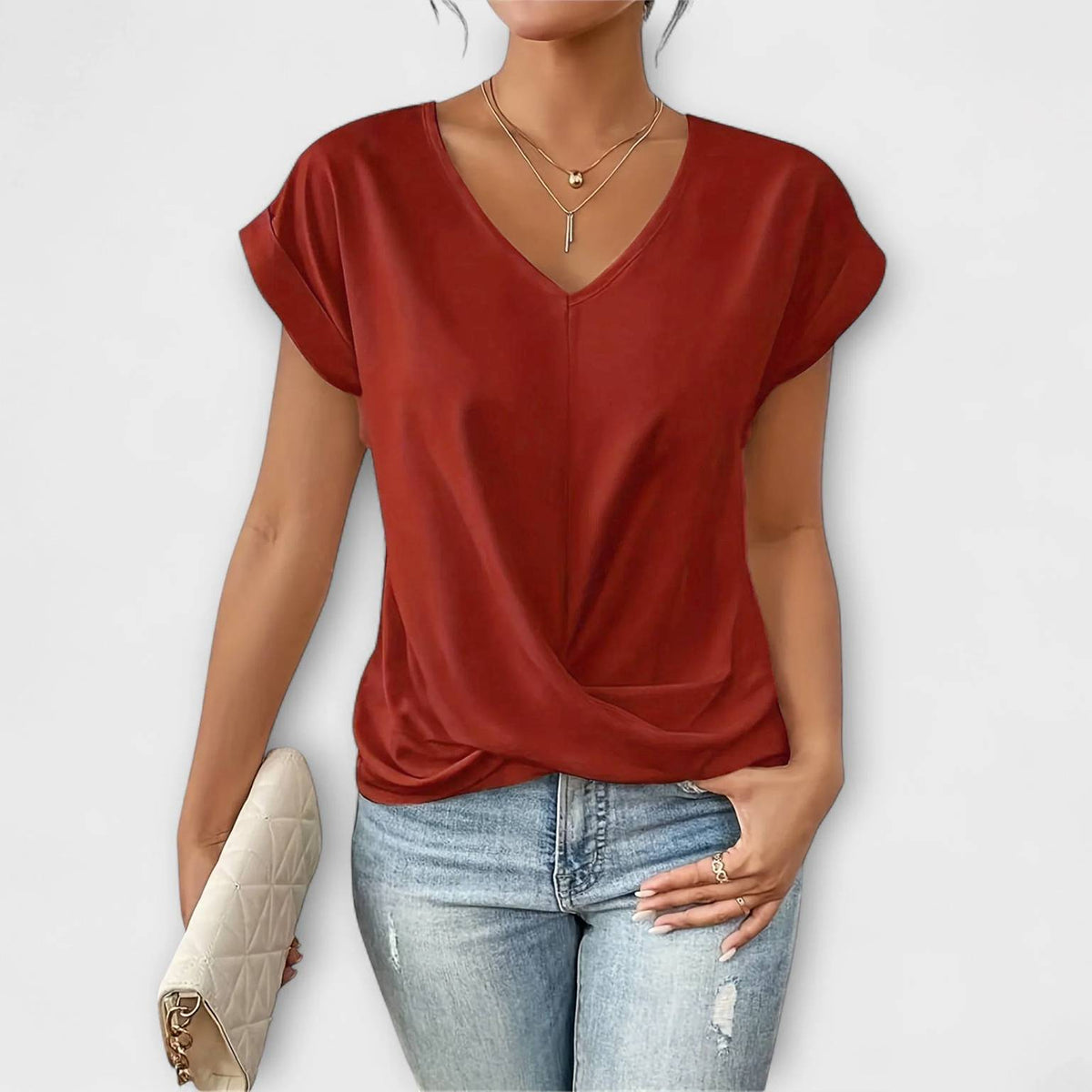 Eloise - Top Rose Poudré à Col V