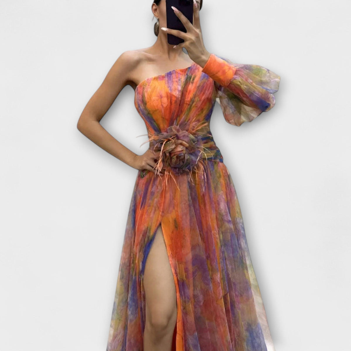 Minna - Robe Longue Asymétrique Violette Imprimée