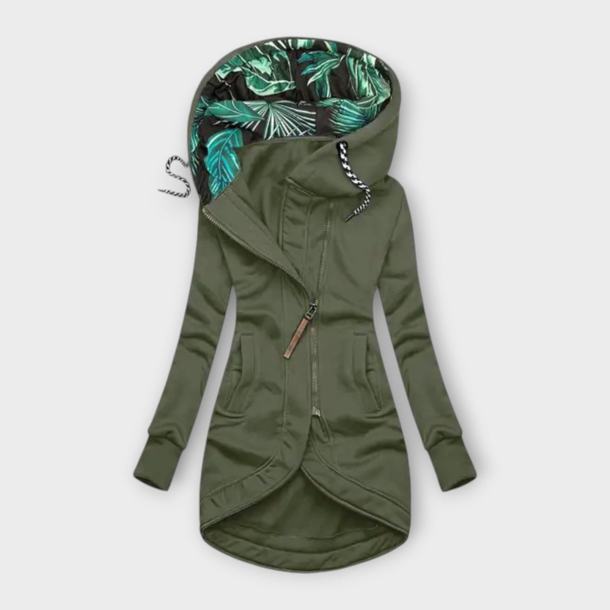 Nora - Veste Élégante Vert Olive à Imprimé
