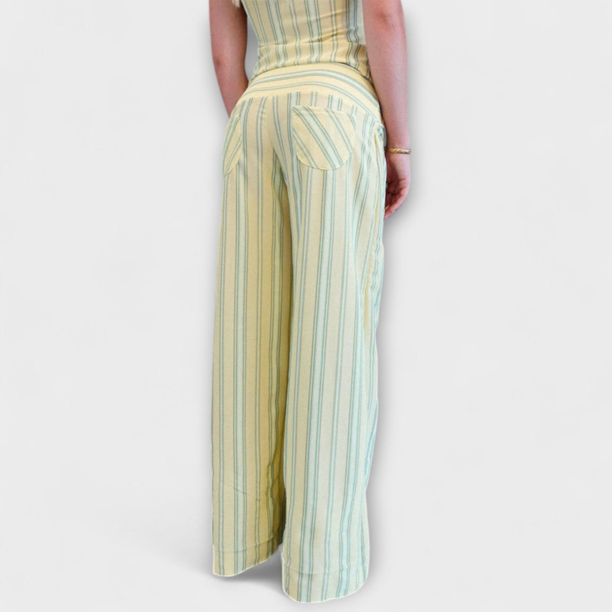 Anastasia - Ensemble Pantalon Vert Clair à Rayures