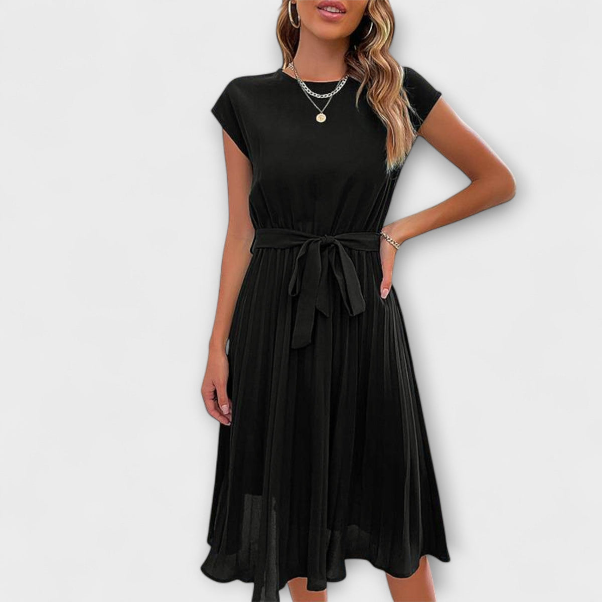 Robe Midi Élégante Vert Foncé à Ceinture