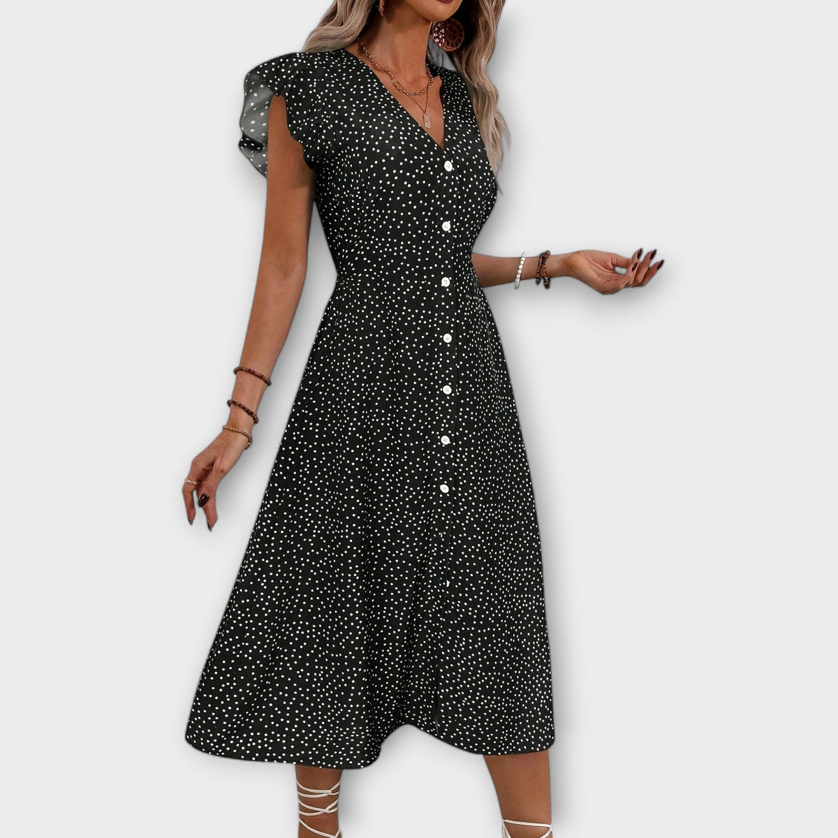 Robe Midi Chic Rouge à Pois et Boutons