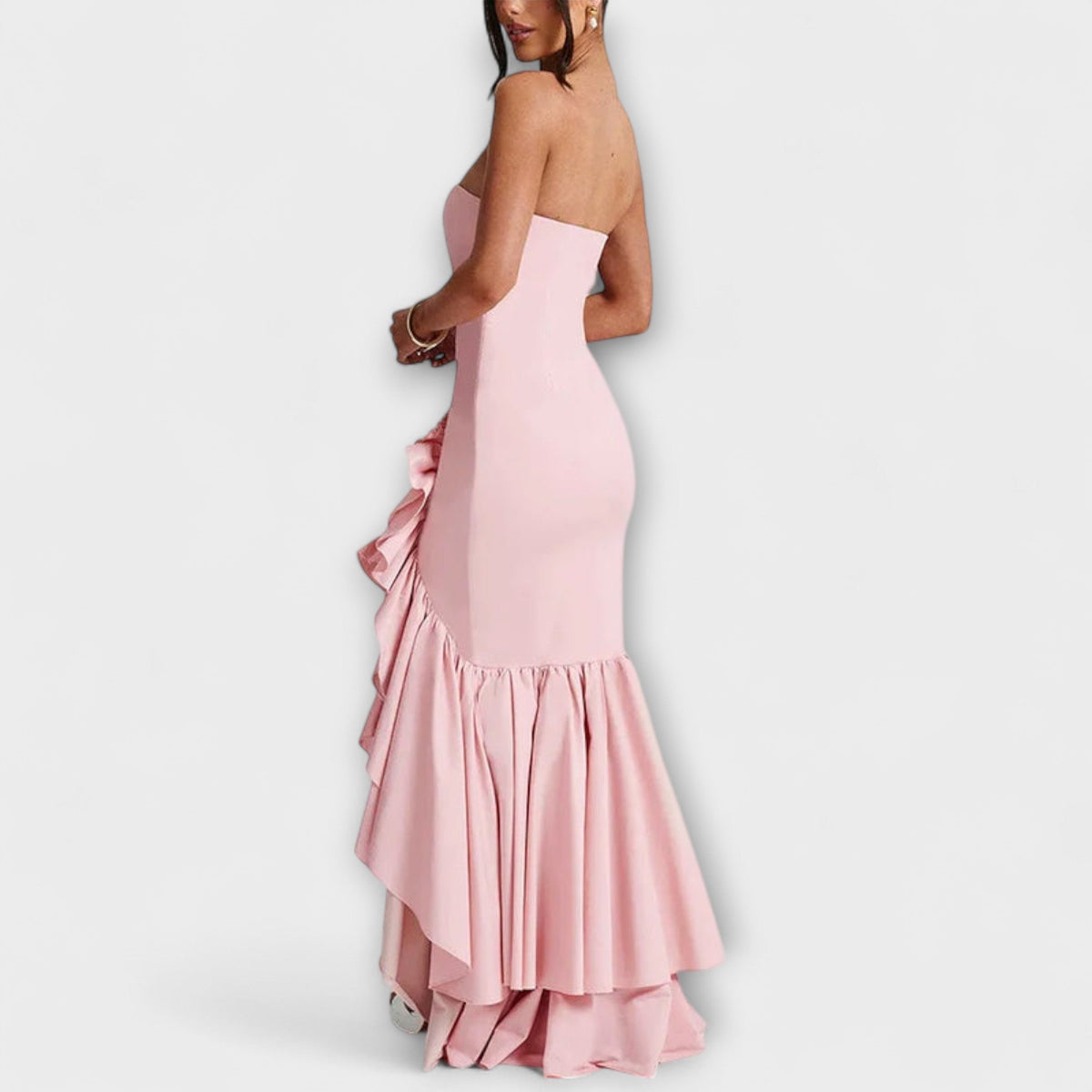 Zuri - Robe Longue Rose Épaules Dénudées à Volants