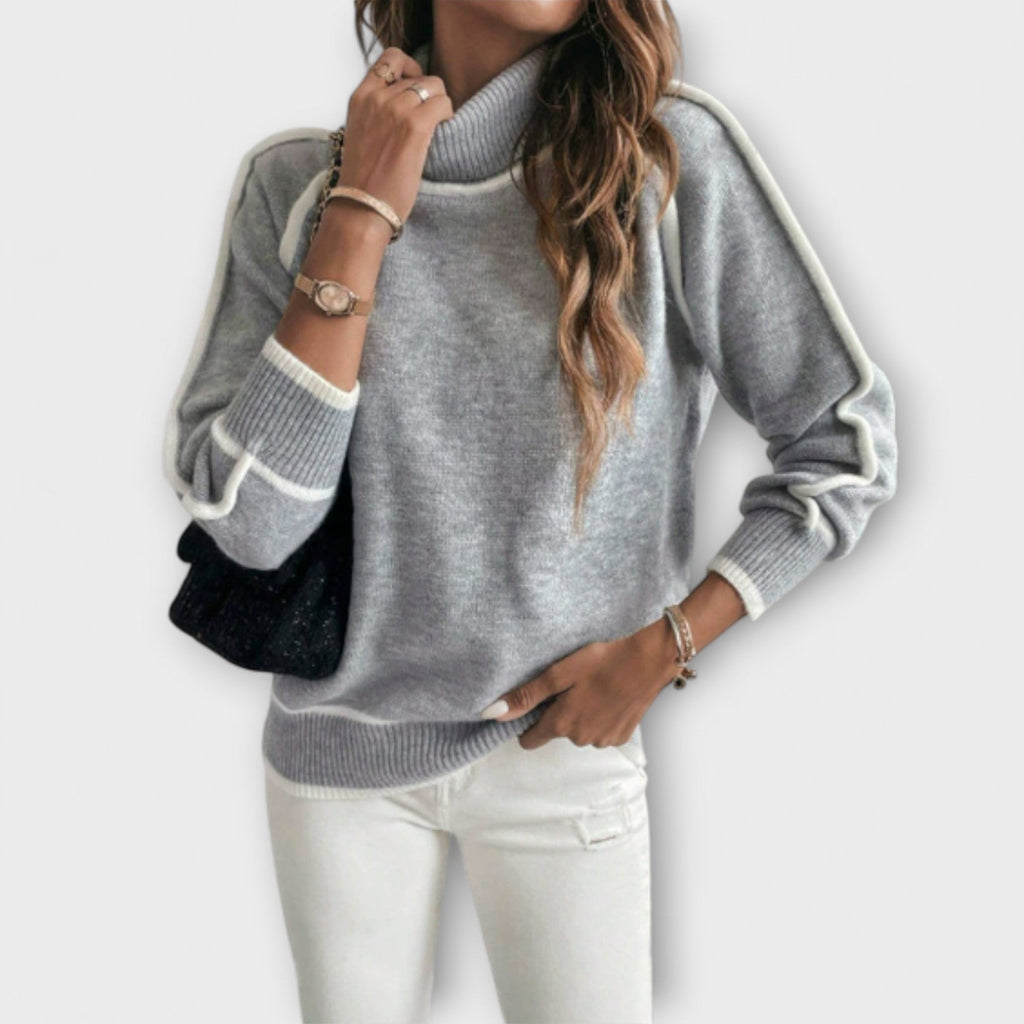 Aurora - Pull Col Roulé Décontracté Gris