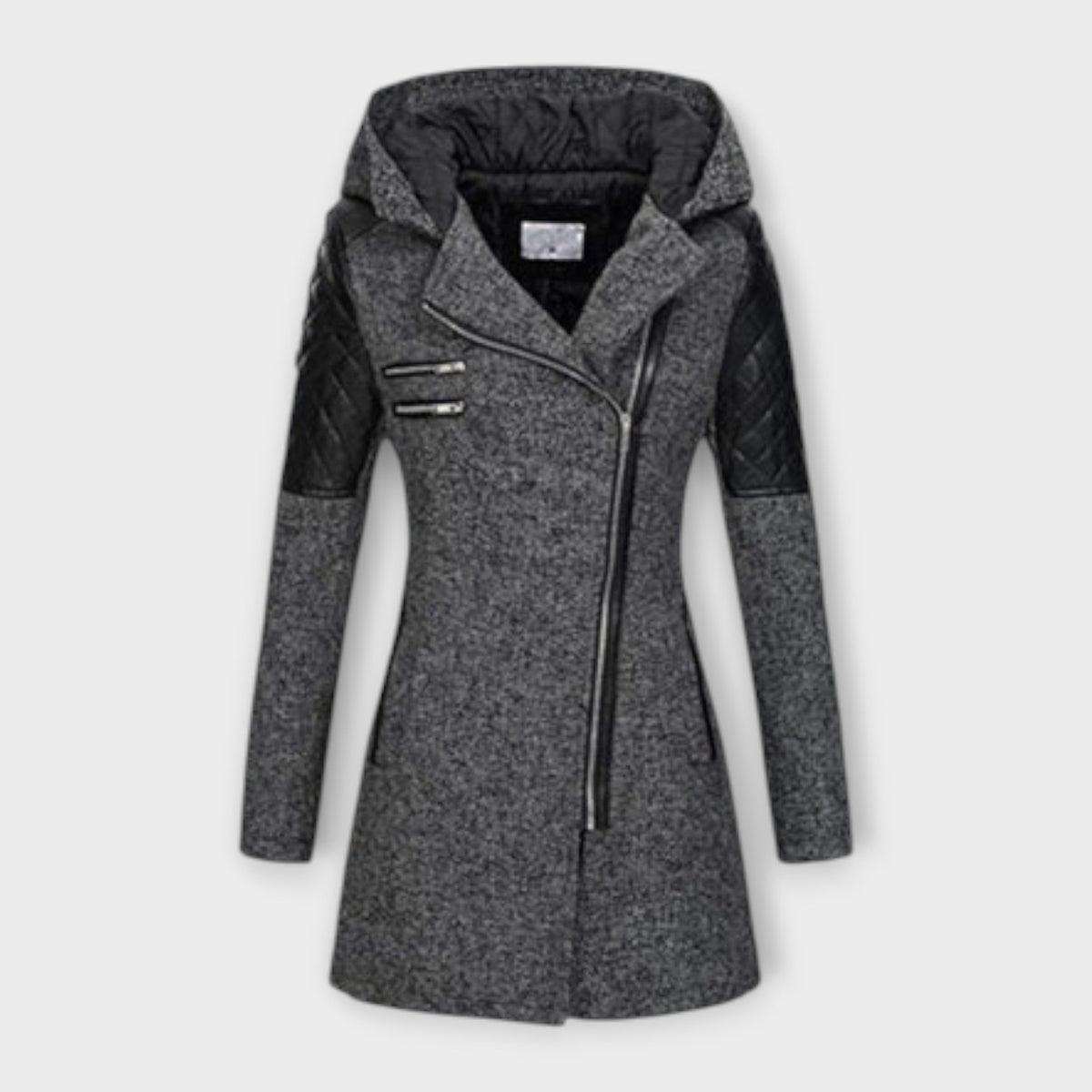Sophia - Manteau d'Hiver Gris à Capuche
