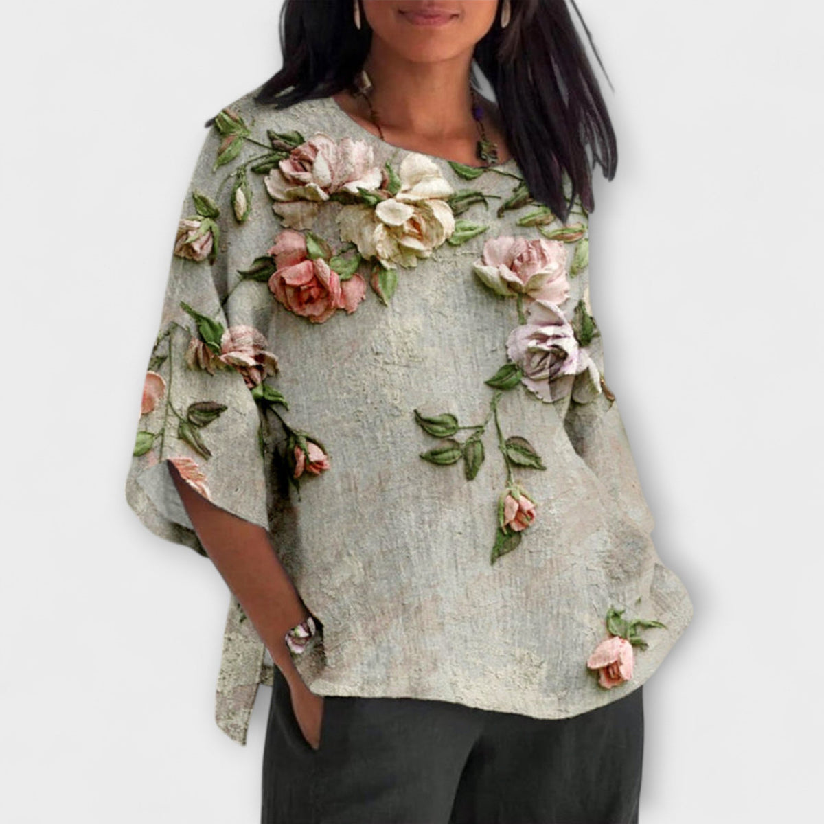 Amelia - Top Beige à Imprimé Floral