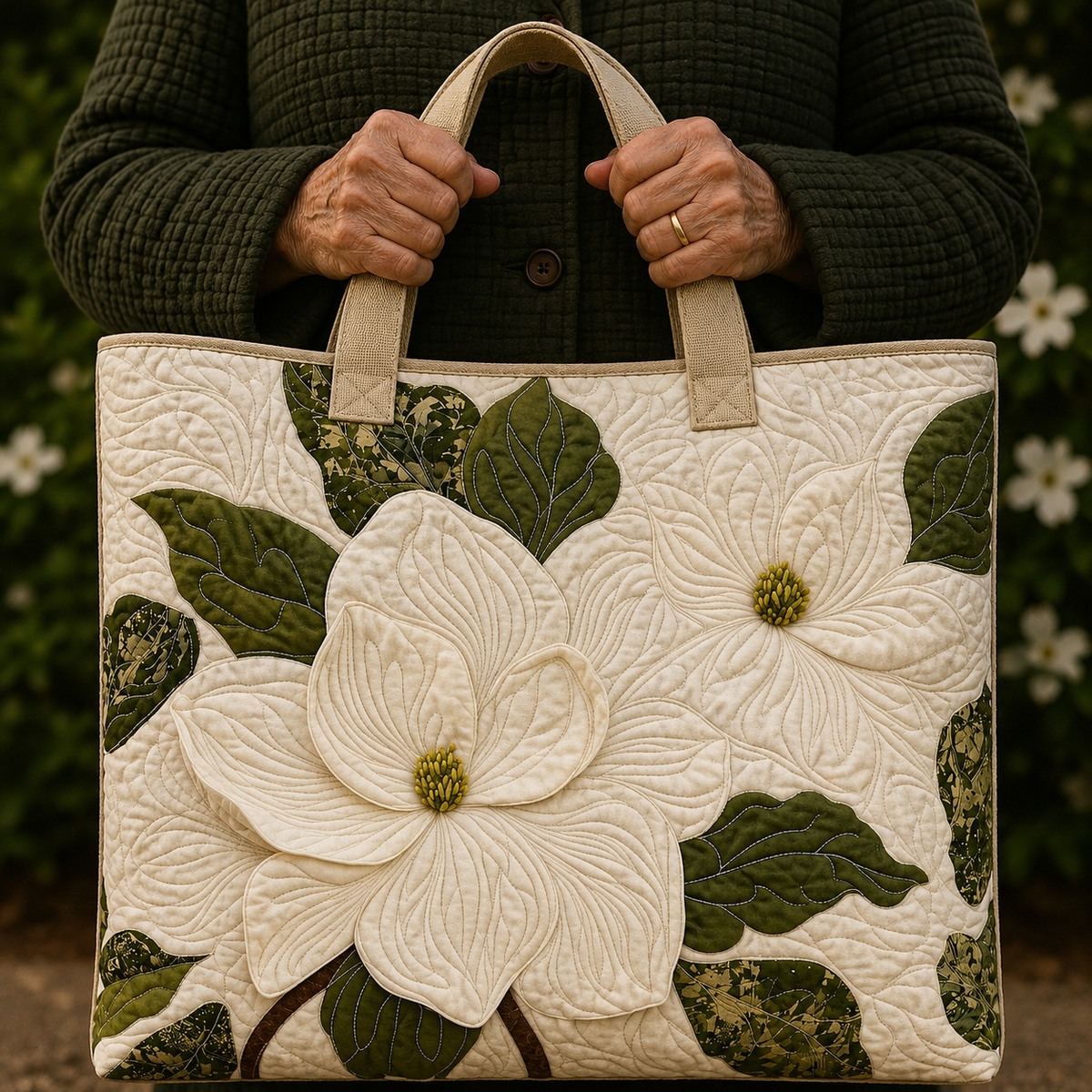 Fleurs Blanches | Sac matelassé
