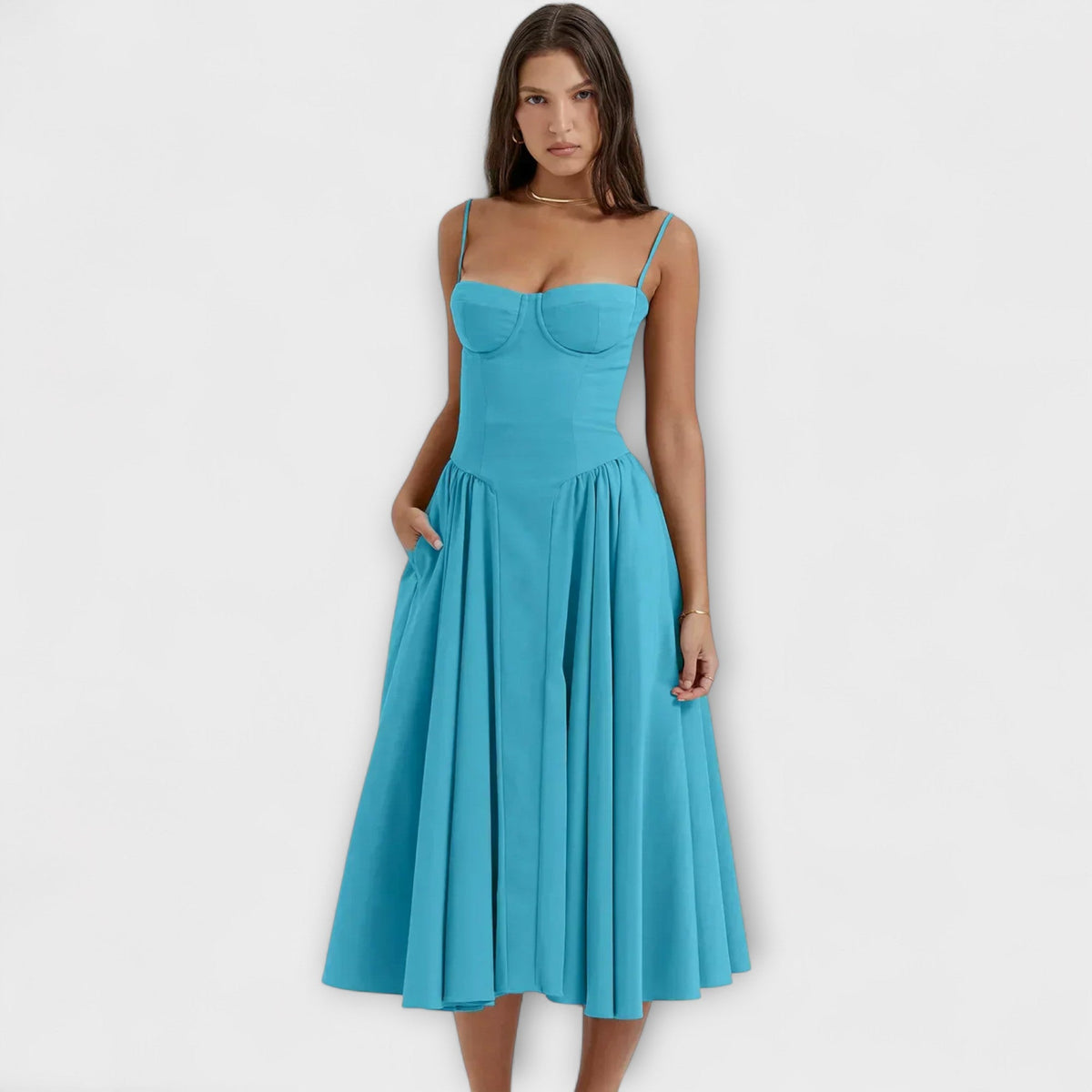 Rosalie - Robe Corset Sans Manches Vert Sauge