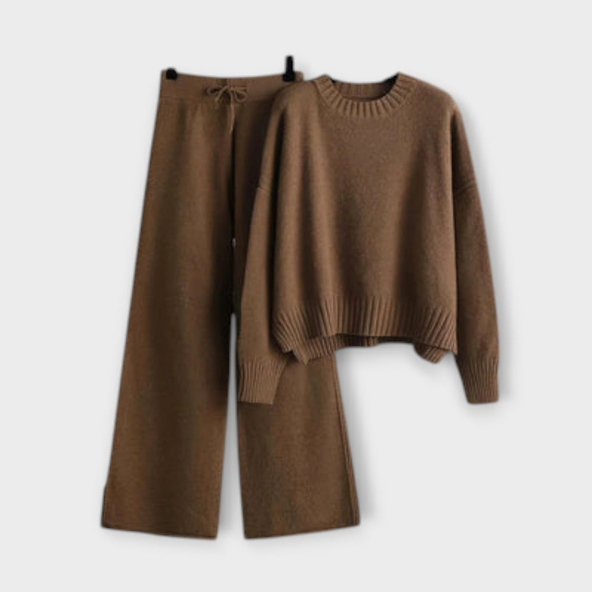 Stella - Ensemble Tricoté Noir Décontracté avec Pantalon Large