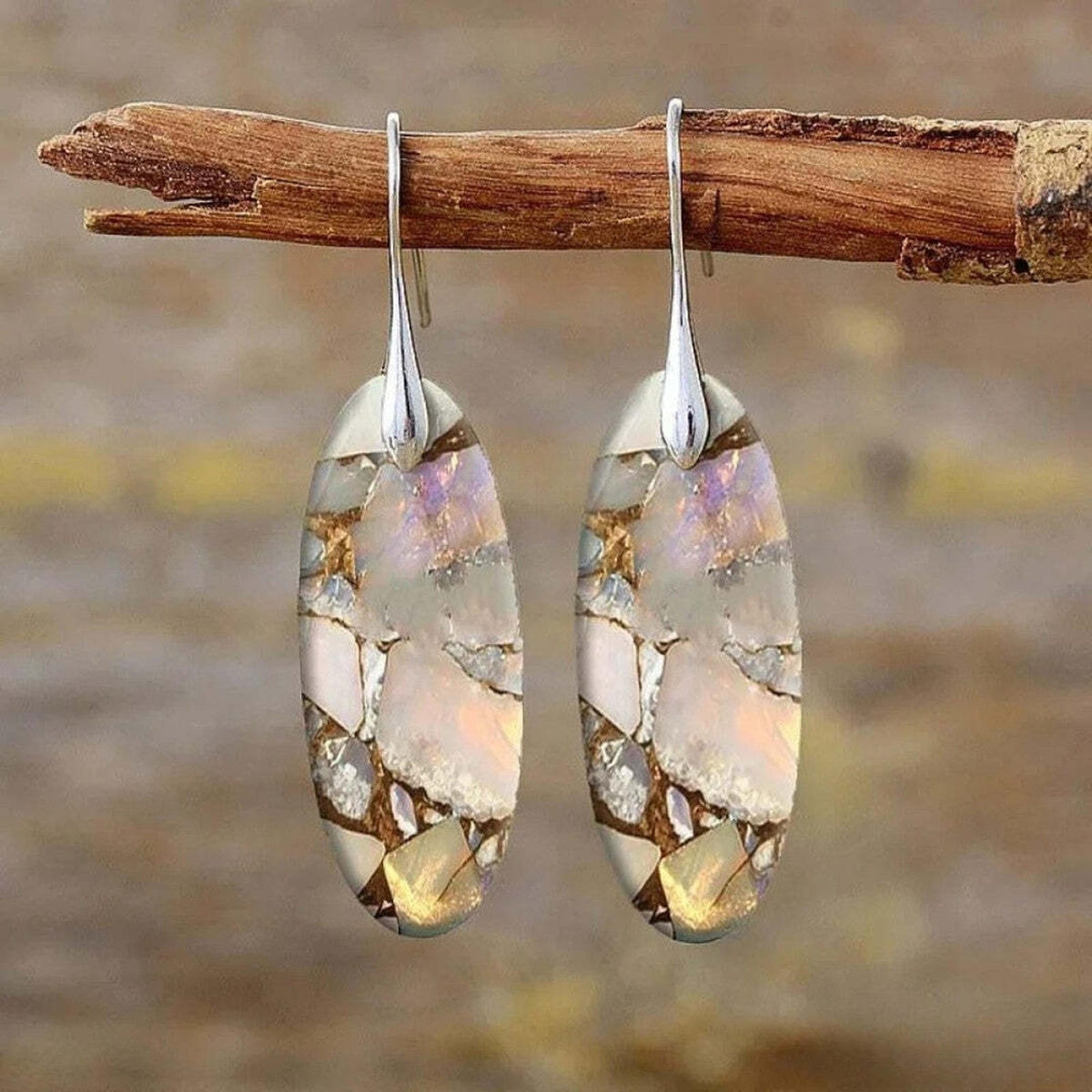 Boucles d’oreilles pendantes ovales à effet mosaïque