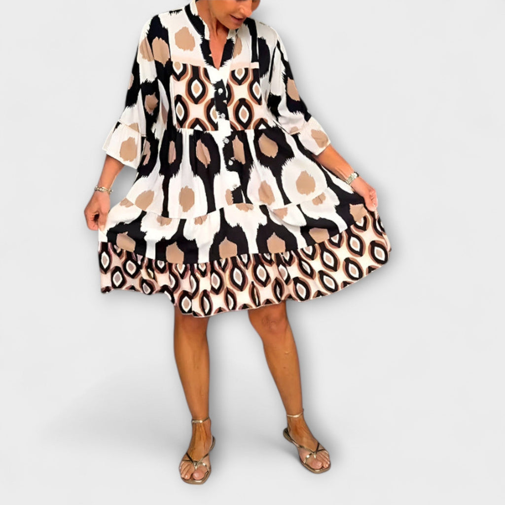 Lavira - Robe Midi Chic à Motif Ikat