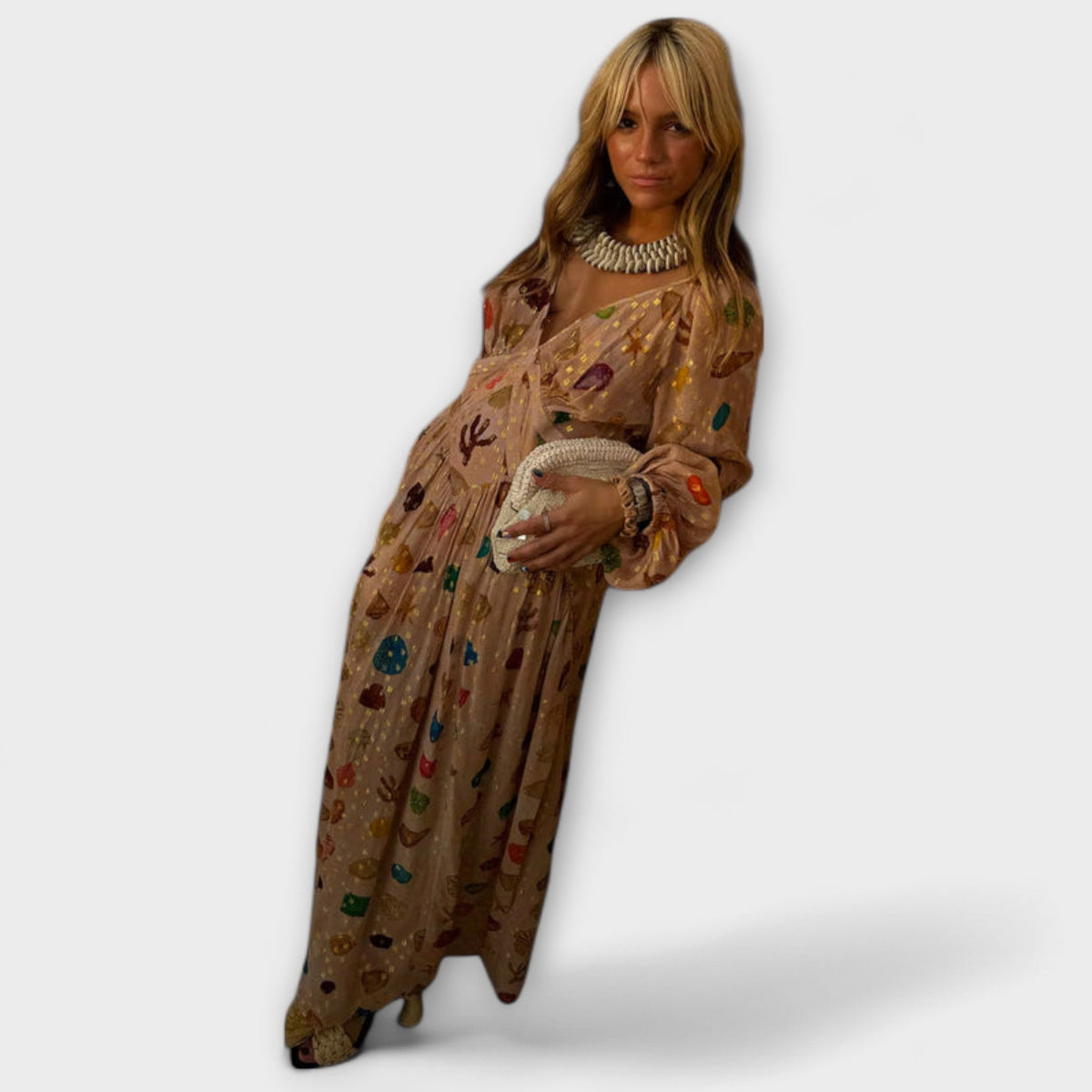 Lauren - Robe Crème à Pois Colorés