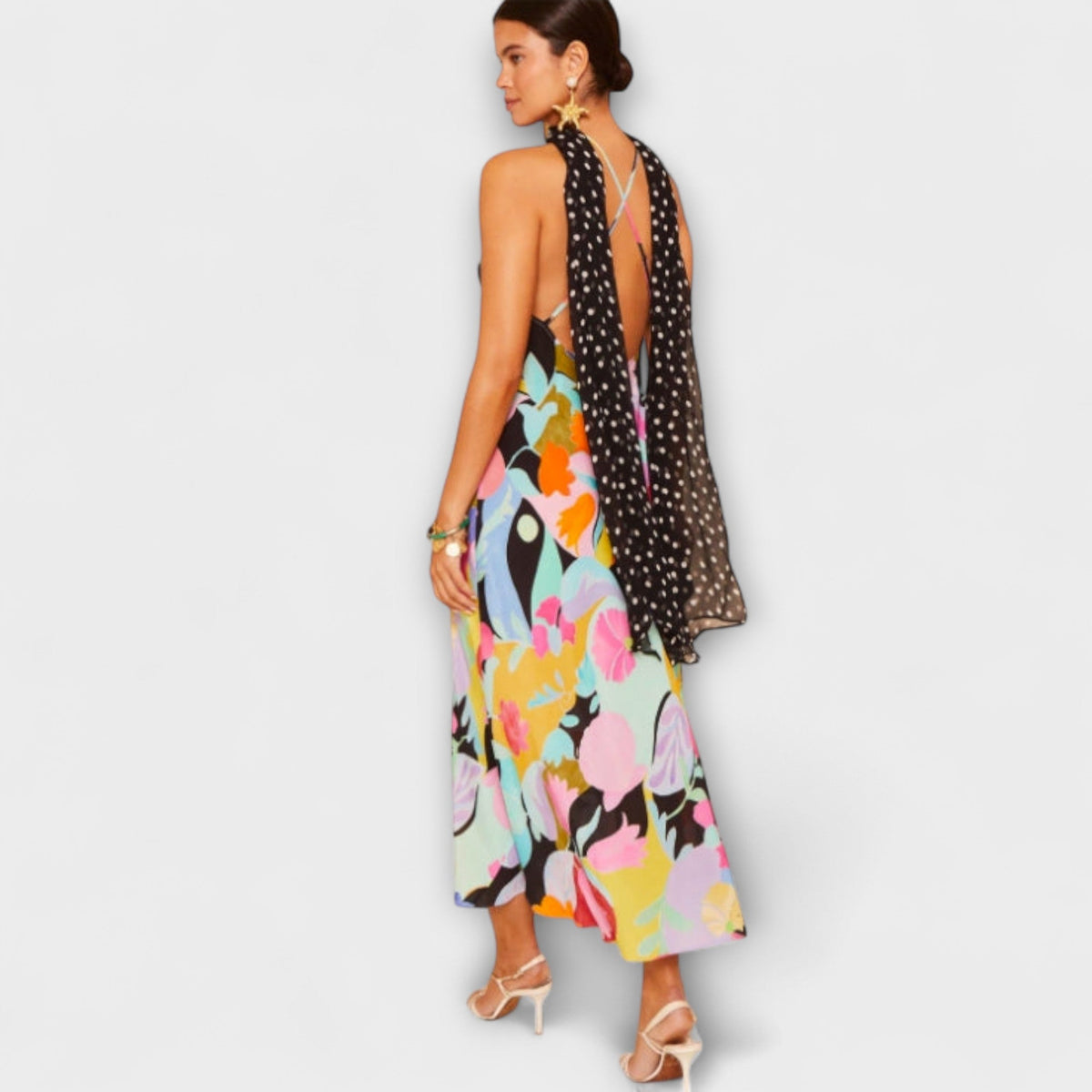 Naomi - Robe Midi Colorée à Motif Foulard