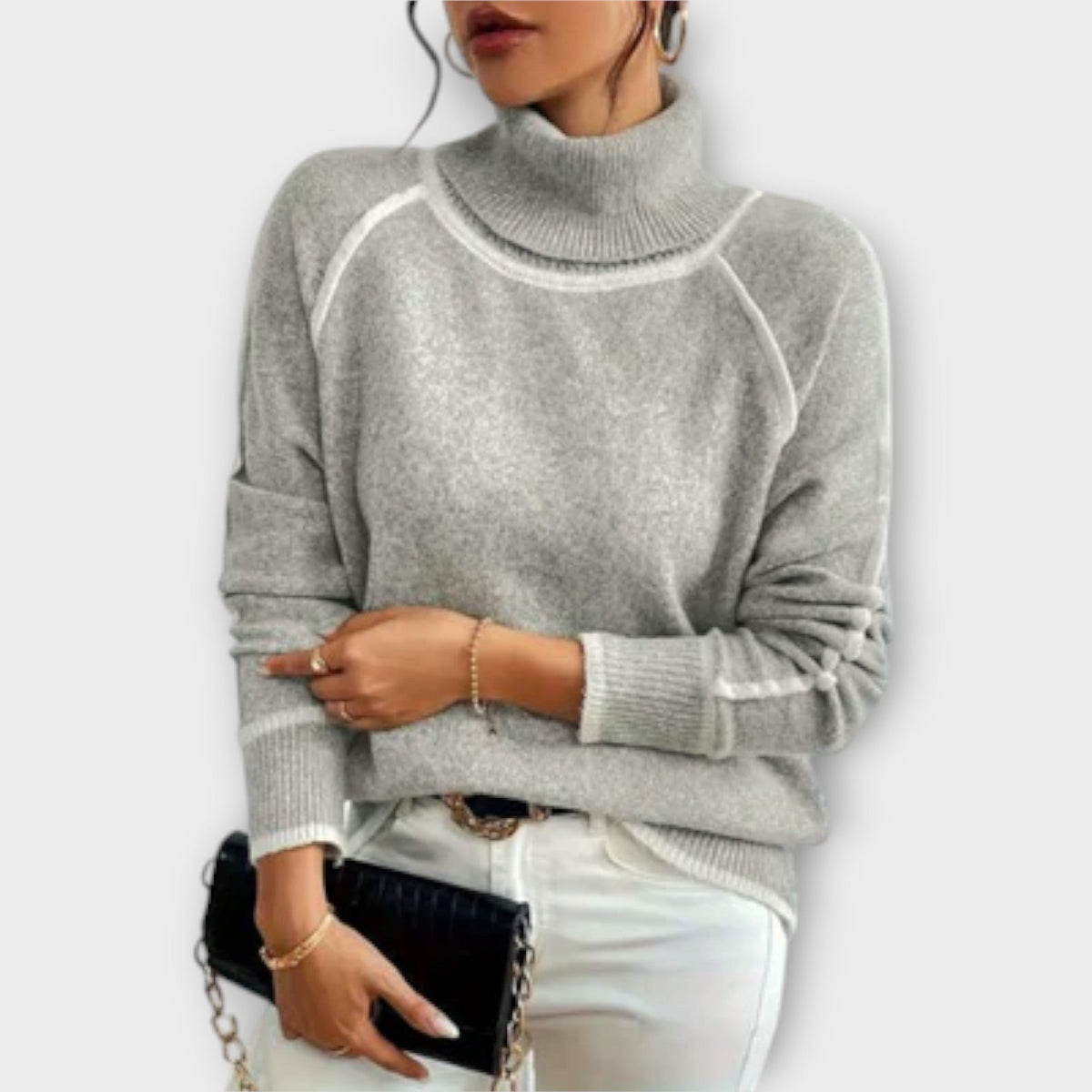Aurora - Pull Col Roulé Décontracté Gris