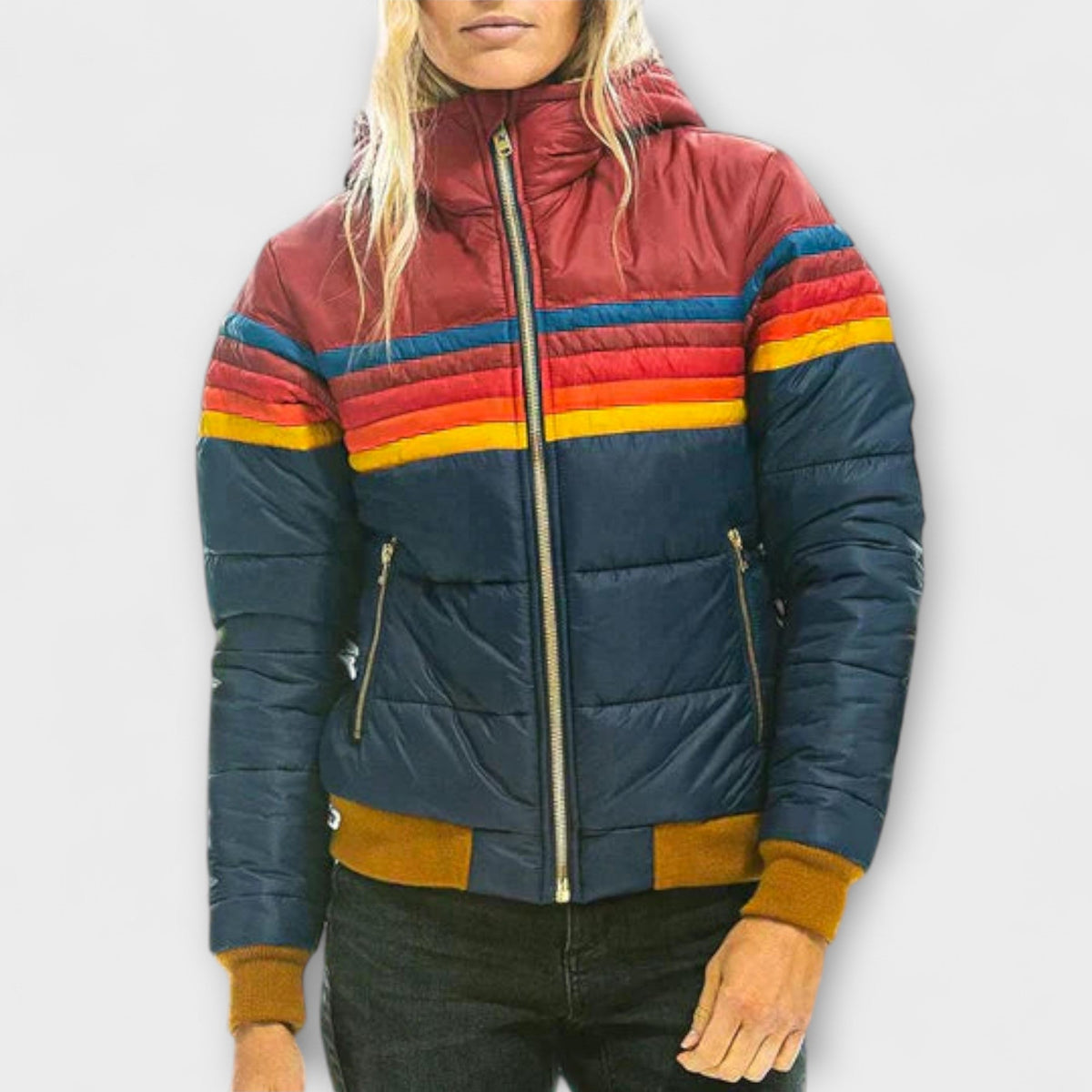 Roswitha - Parka Rétro Colorée à Capuche Fourrure Synthétique