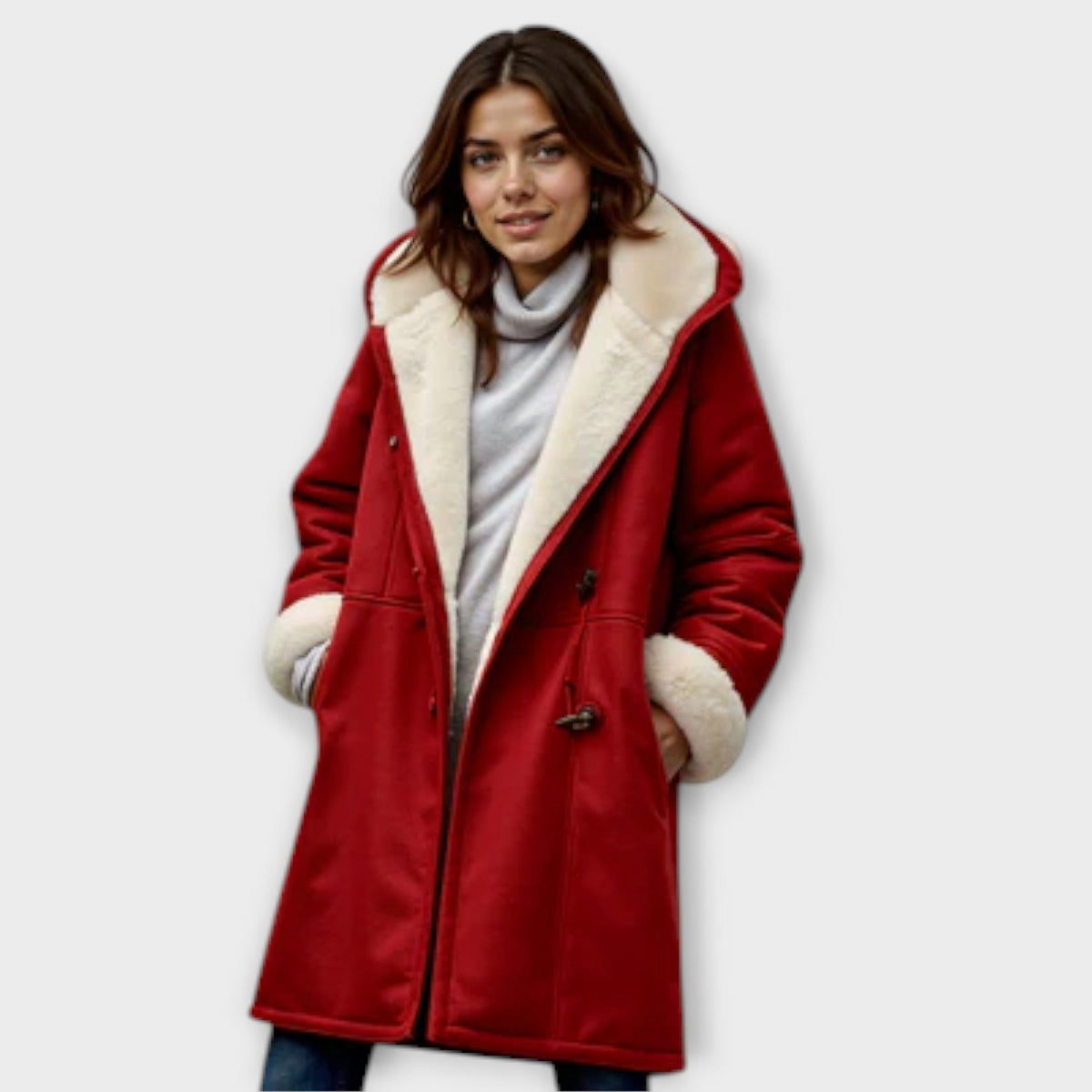 Antonia - Manteau Douillet Gris Doublé Fourrure
