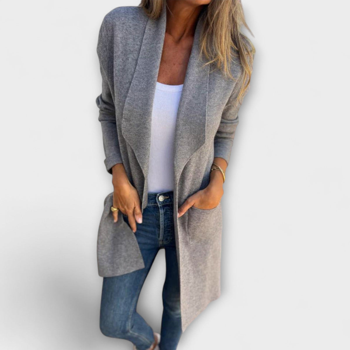Eliane - Cardigan Long Élégant Gris
