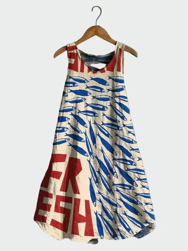 Robe Blanche à Imprimé Sardines