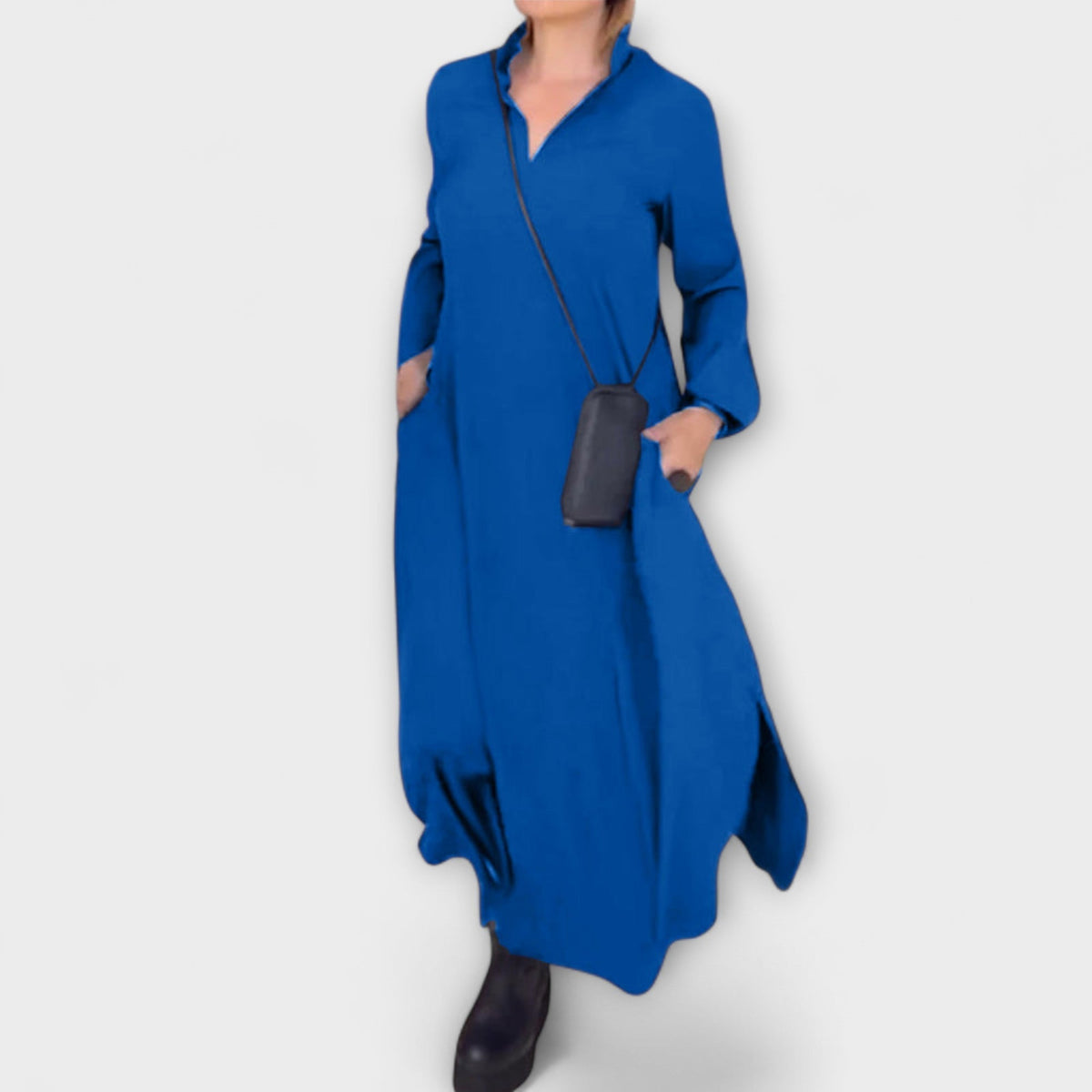Caroline - Robe Longue Fluide Bleu Foncé