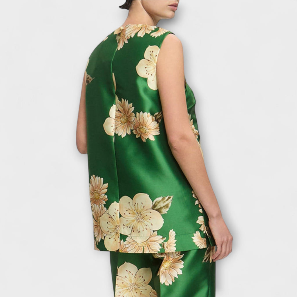 Clea - Ensemble Sans Manches Vert à Motif Fleuri