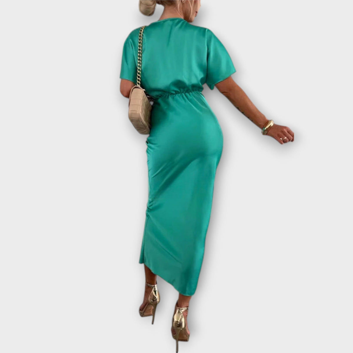 Sable - Robe Longue en Satin Noire à Détail Noué