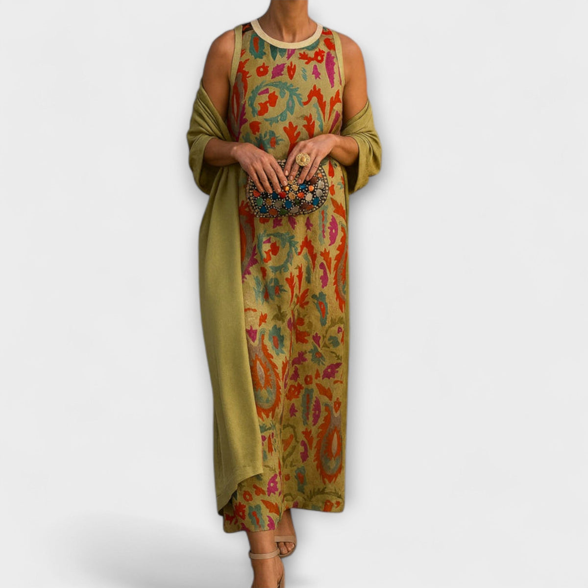 Raffaella - Robe Longue Colorée avec Étole Assortie