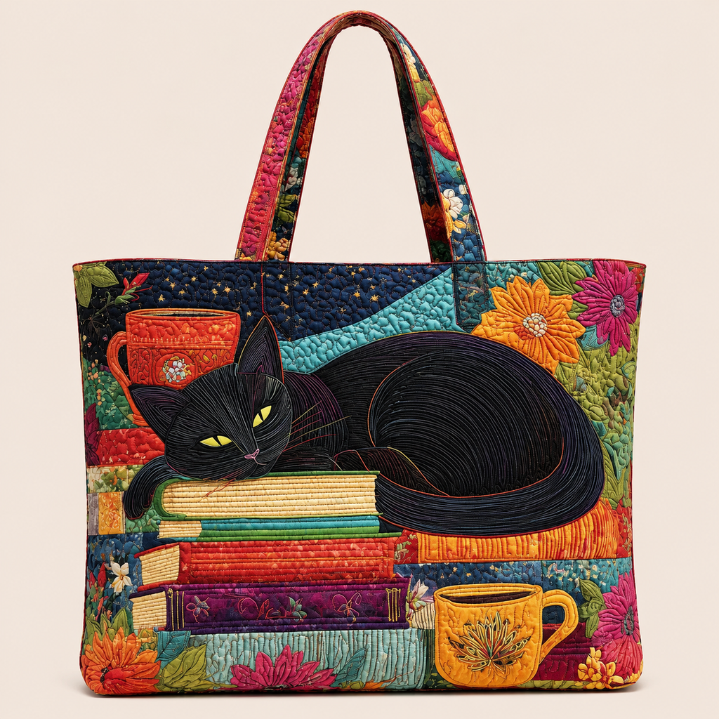 Chat Noir et Livres | Sac matelassé