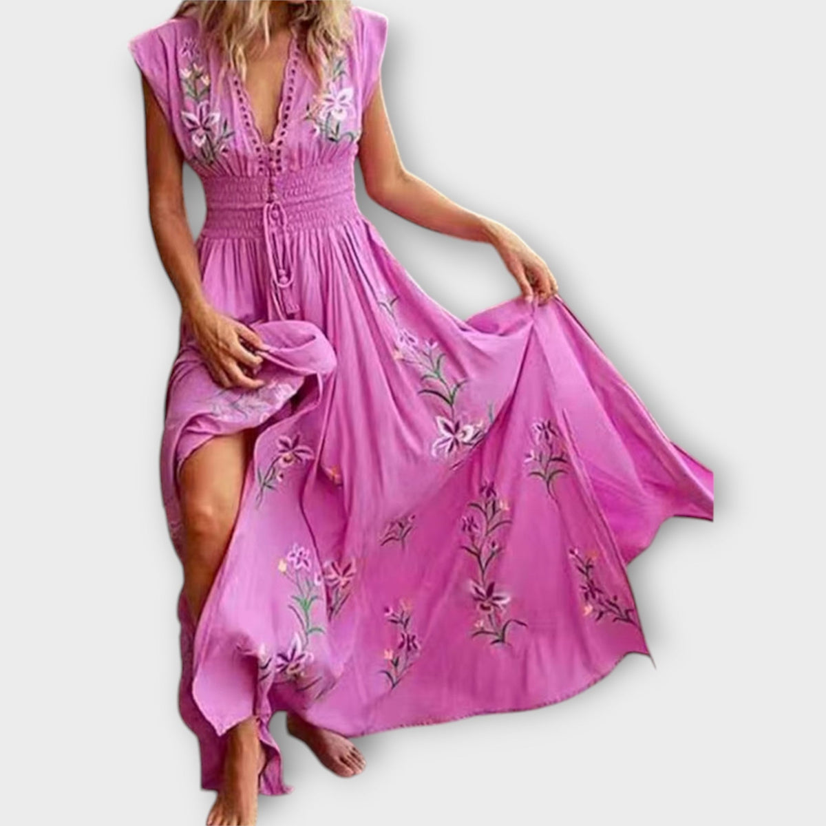 Felizia - Robe Bohème Rose Brodée