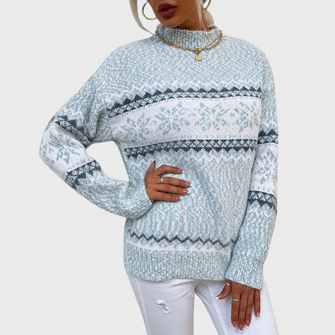 Kielo | Pull Vintage Bleu Clair à Motif Norvégien
