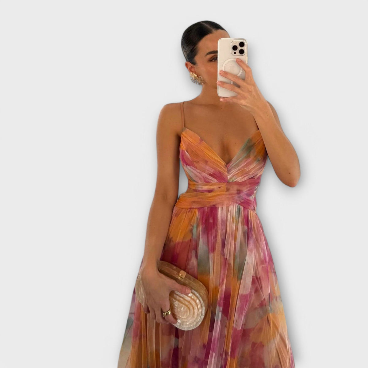Annai - Robe Longue en Résille Rose à Motif Floral