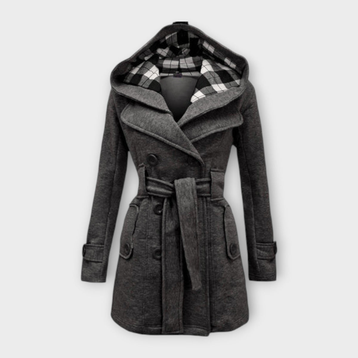 Evelyn - Manteau d'Hiver Chaud Gris à Capuche