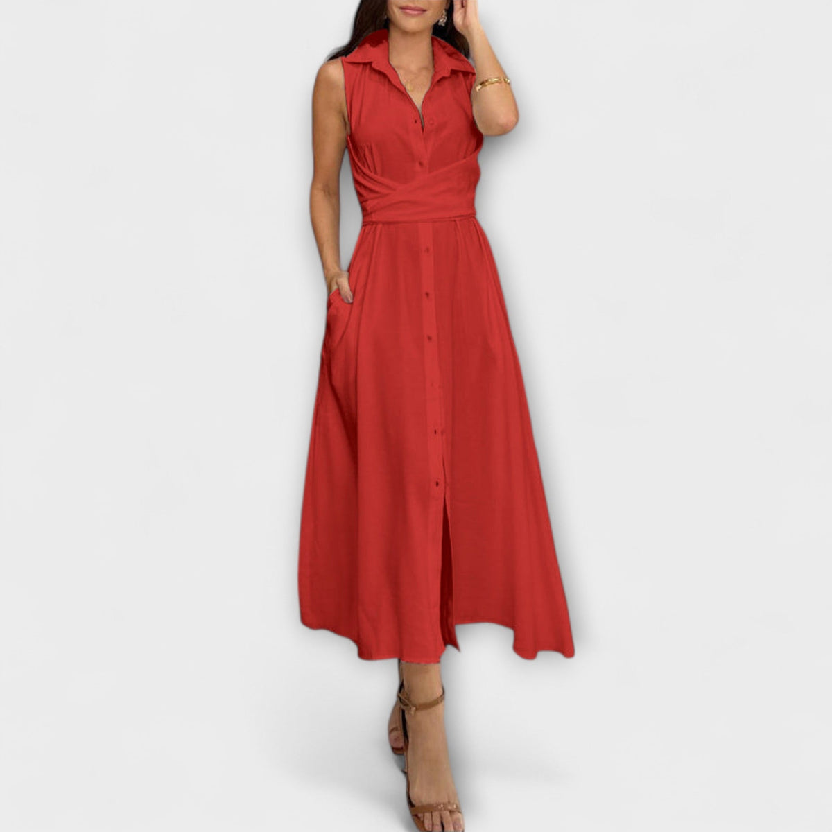 Mira - Robe Midi Bleu Foncé à Nouer