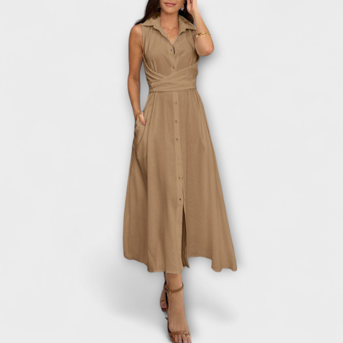 Mira - Robe Midi Bleu Foncé à Nouer