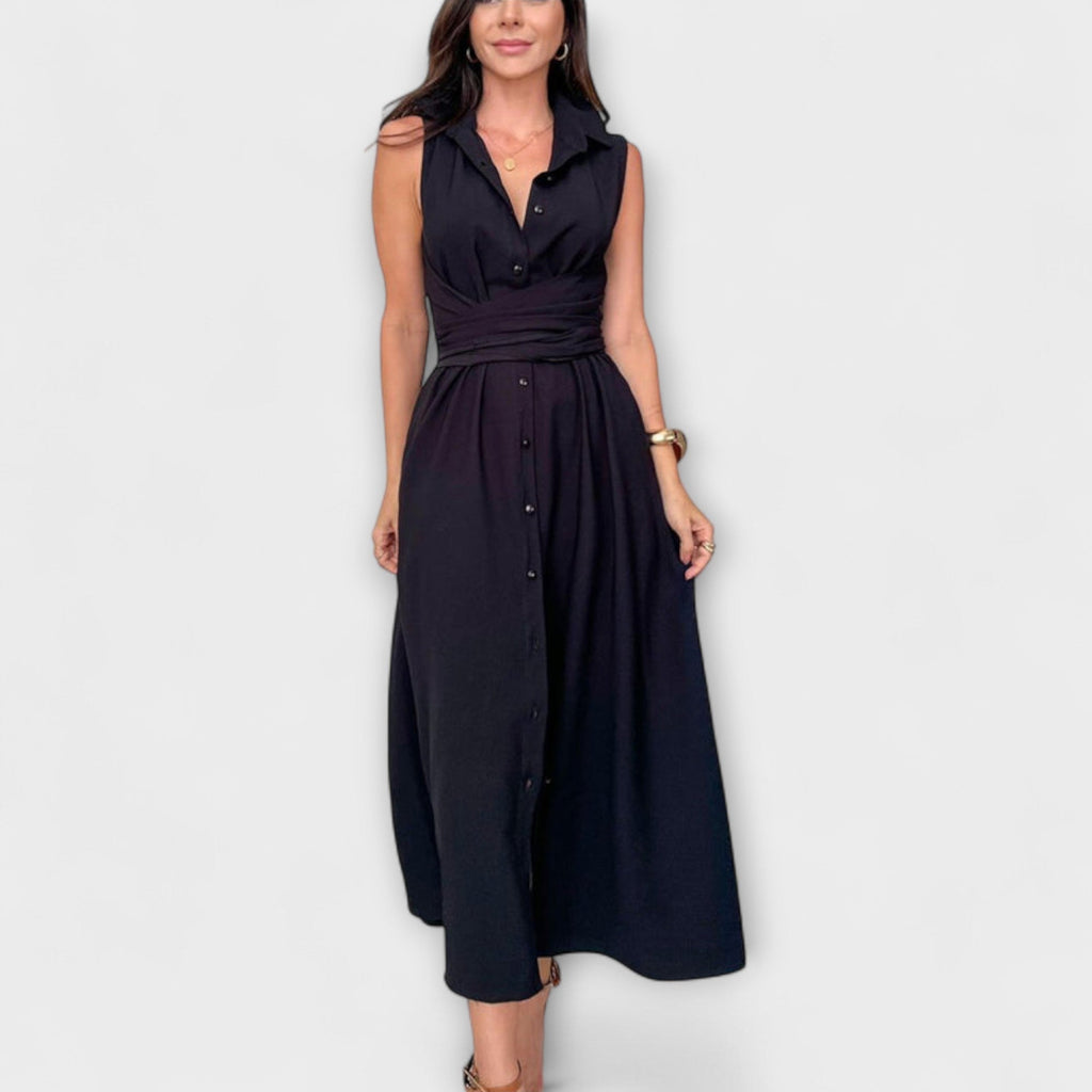 Mira - Robe Midi Bleu Foncé à Nouer