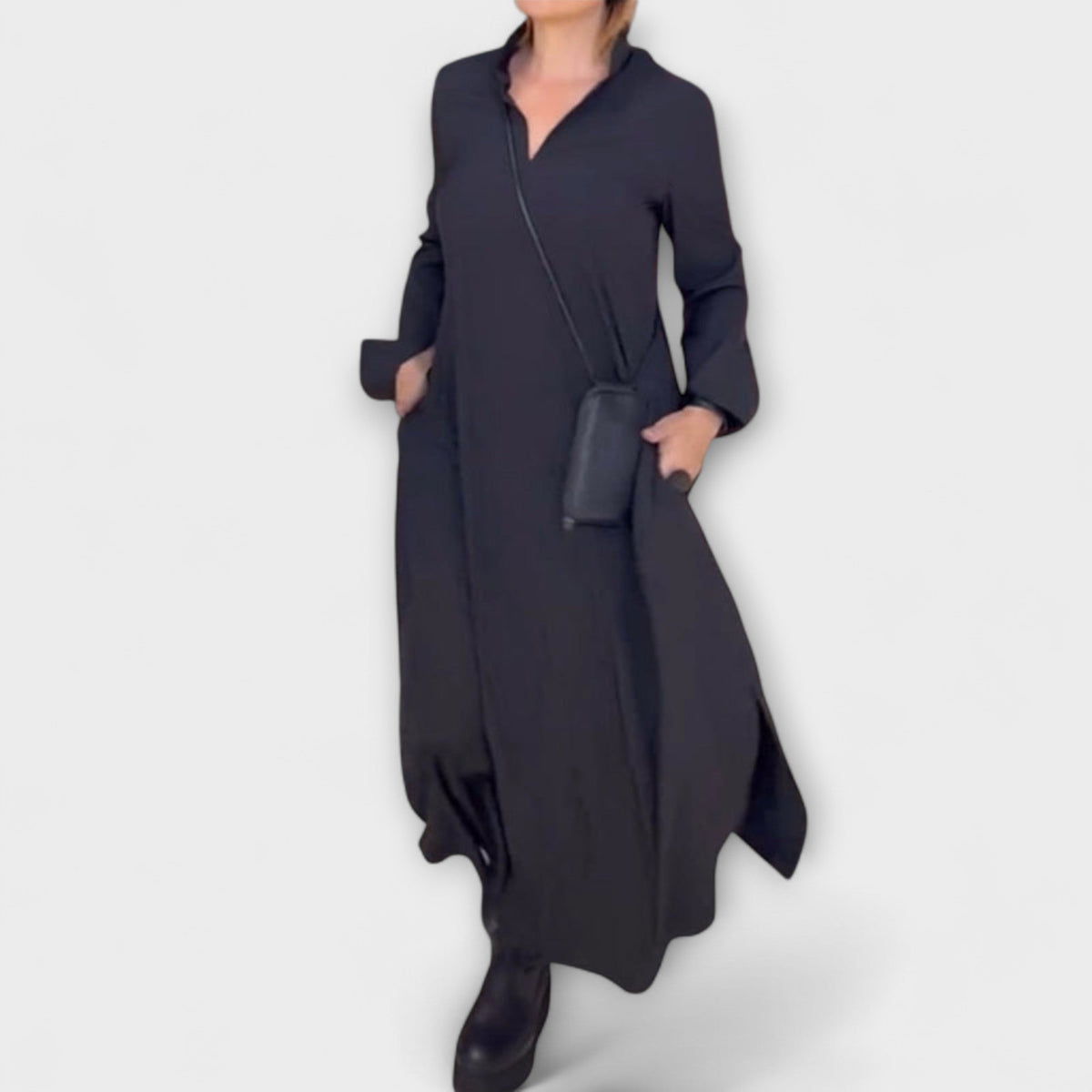 Caroline - Robe Longue Fluide Bleu Foncé