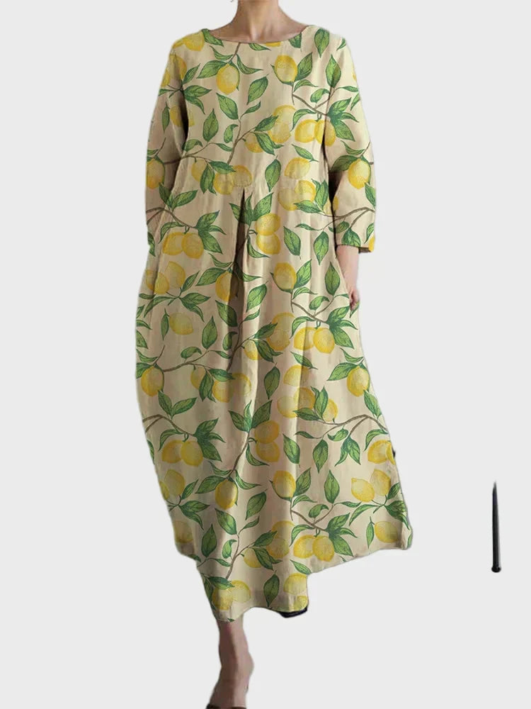 Robe en Lin à Motif Citron
