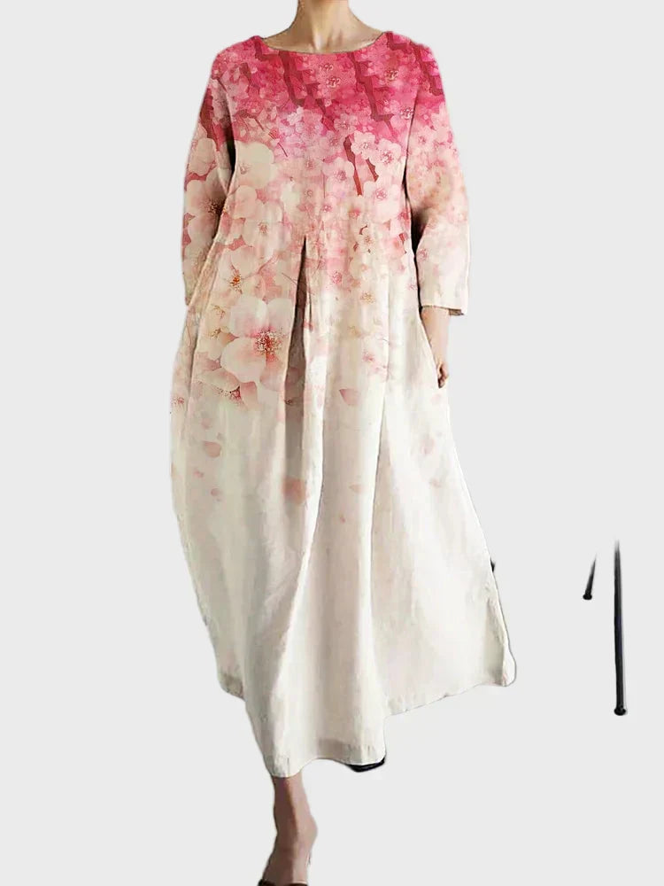Robe Ombrée Rose à Motif Floral