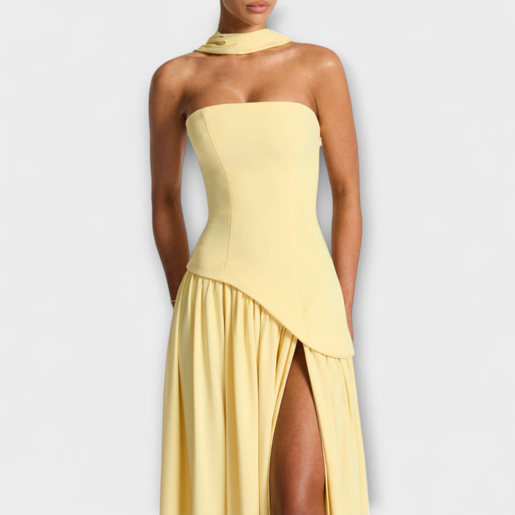 Tessa - Robe Longue Jaune à Fente