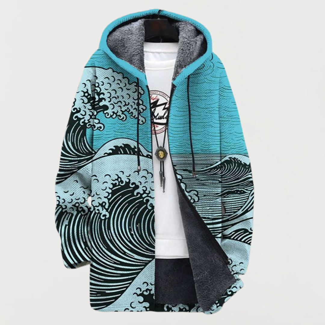 Manteau à capuche à motif de vagues