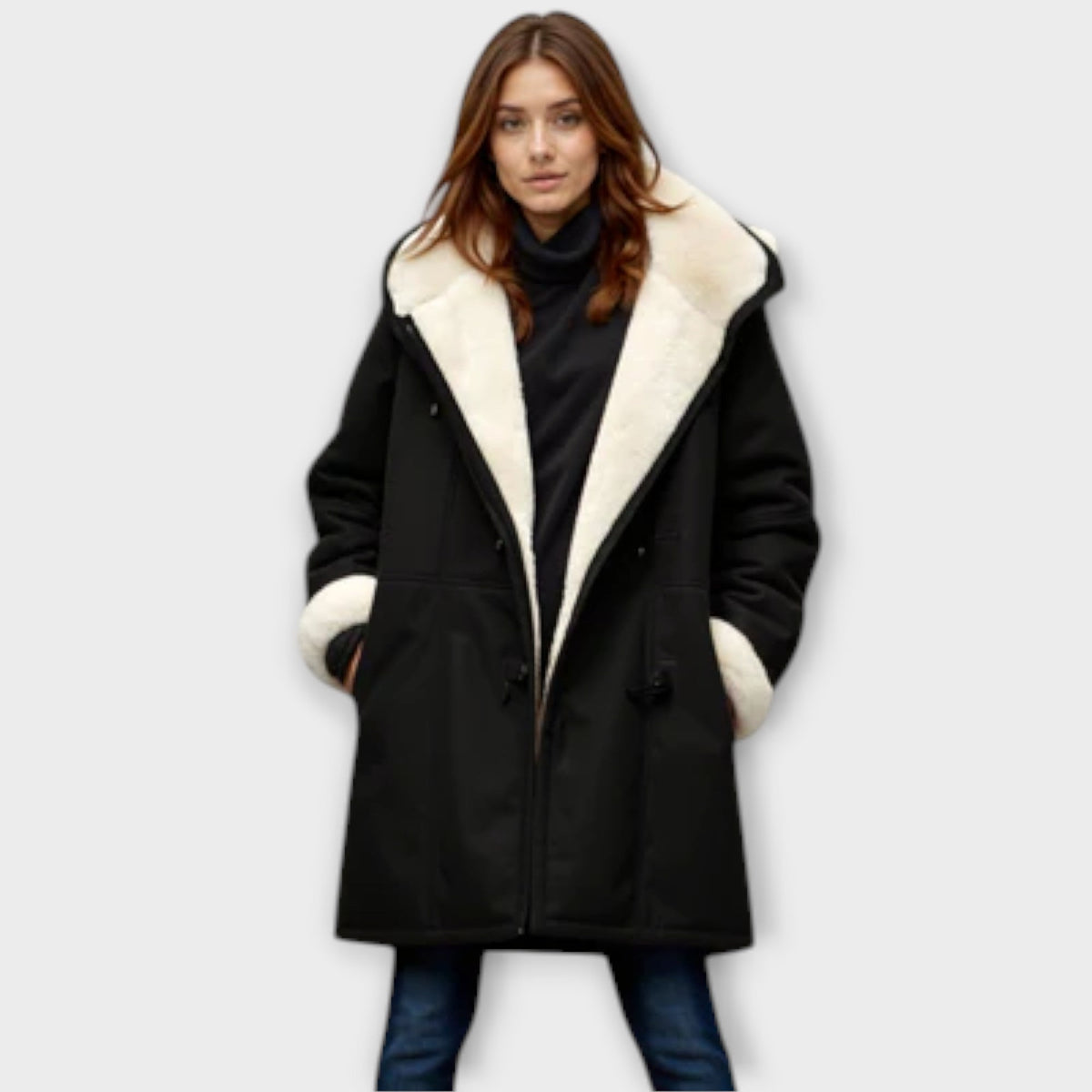 Antonia - Manteau Douillet Gris Doublé Fourrure