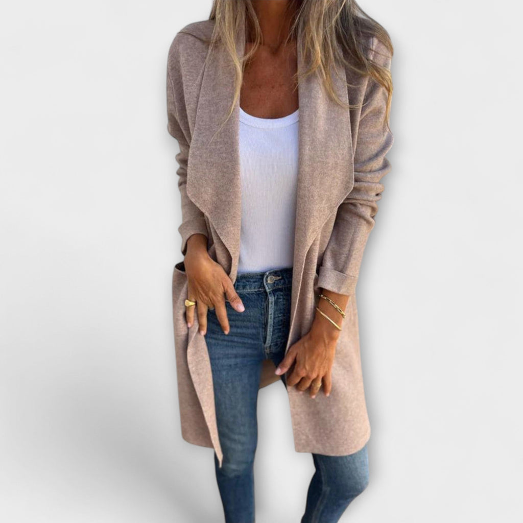 Eliane - Cardigan Long Élégant Gris