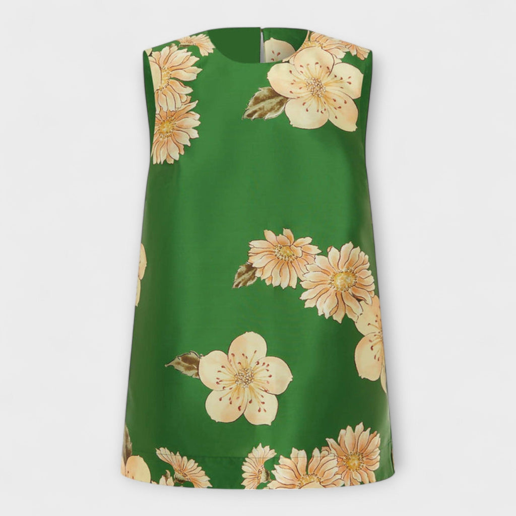Clea - Ensemble Sans Manches Vert à Motif Fleuri
