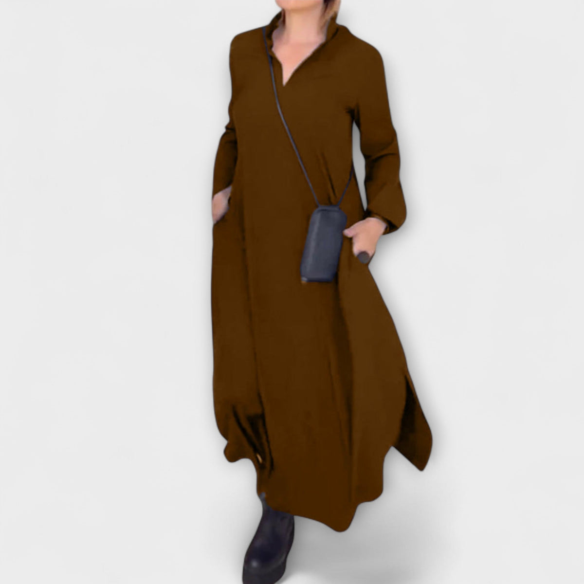 Caroline - Robe Longue Fluide Bleu Foncé