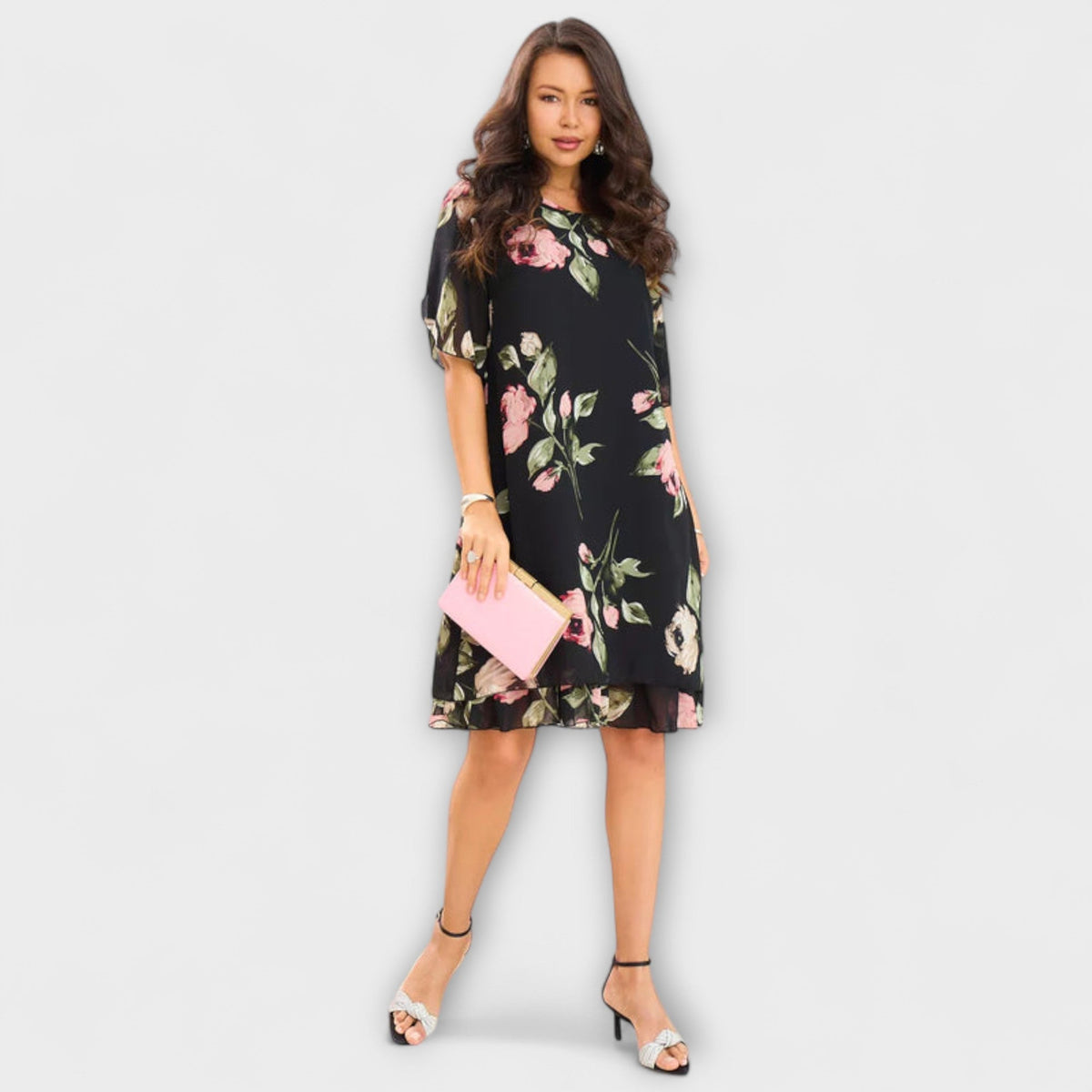 Melin - Robe en Mousseline Noire à Motif Floral
