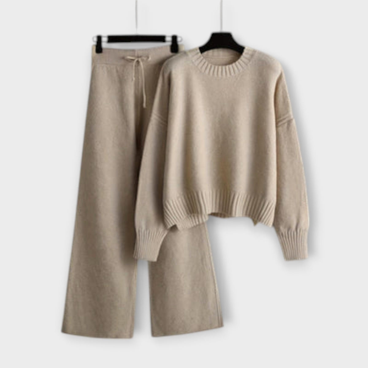 Stella - Ensemble Tricoté Noir Décontracté avec Pantalon Large